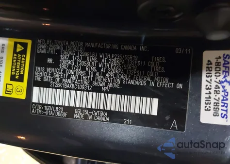 2011 Lexus Rx 350 z USA, uszkodzony, nr VIN 2T2BK1BAXBC109312